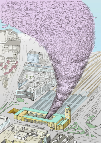 Cartoon: Hurrikan S 21 (medium) by Erwin Pischel tagged pischel,kopfbahnhof,tiefbahnhof,db,kostenexplosion,fehlplanung,milliardenloch,21,stuttgart