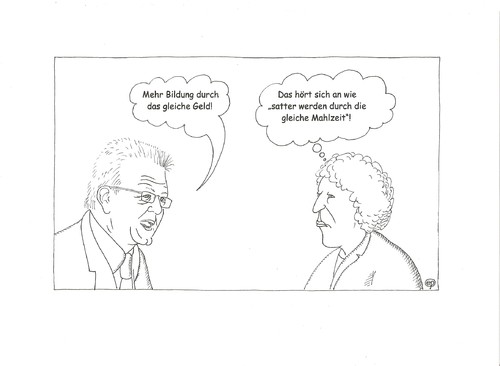 Cartoon: Mehr Bildung für gleiches Geld (medium) by Erwin Pischel tagged pischel,mahlzeit,hunger,finanzen,geld,kretschmann,ministerpräsident,bildungdpolitik,bildung