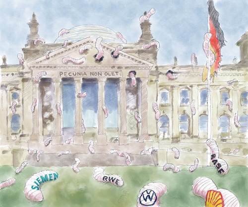 Cartoon: Pecunia non olet (medium) by neophron tagged reichstag,bundestag,lobbyismus,lobbyisten