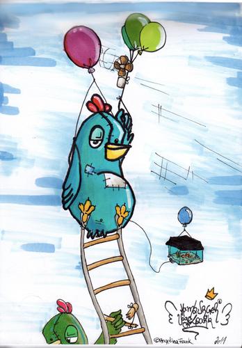 Cartoon: Ballon Bird (medium) by The Fatbird Conspiracy tagged fliegen,himmel,helium,balloon,leiter,bird,fatbird,aquarium
