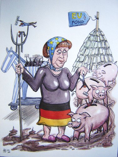 Cartoon: Merkel against Greeks (medium) by caknuta-chajanka tagged angela,merkel,greece