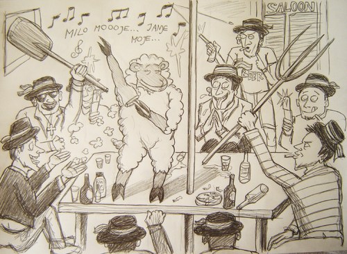 Cartoon: Sheep striptease (medium) by caknuta-chajanka tagged sheep,peasants,party,stiptease