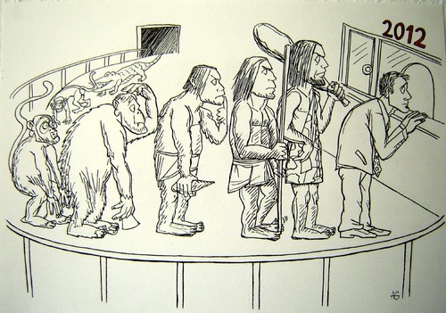 Cartoon: Wait your turn! (medium) by caknuta-chajanka tagged evolution,man,queue