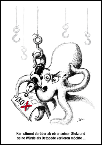 Cartoon: Abstimmung in Griechenland (medium) by Werkmann tagged griechenland,demokratie,abstimmung,würde,stolz,politik