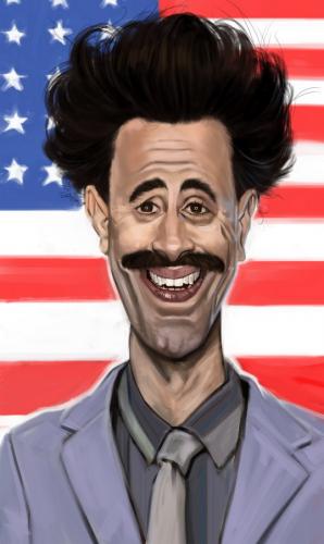 Cartoon: Sacha Baron Cohen (medium) by Ausgezeichnet tagged caricature,karikatur,portrait,like,kazakstan,horse,urin,prostitute,