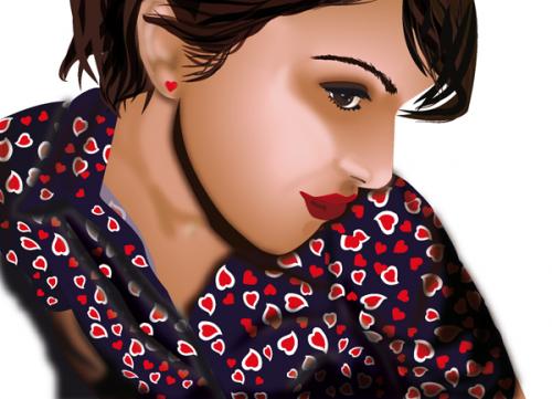 Cartoon: BigSis (medium) by tschidi tagged woman,heart,shy,lips,face