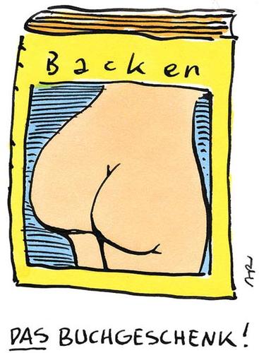 Cartoon: geschenkbuch (medium) by ari tagged buch,backen,geschenkbuch,book,buchhandel,literatur,hardcover,taschenbuch,bestseller