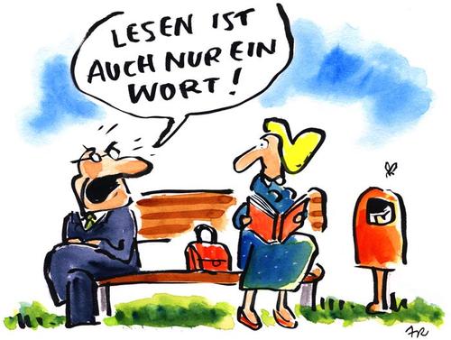 Cartoon: lesen (medium) by ari tagged lesen,buch,book,buchmesse,literatur,wort,buchhandel,mann,frau,buchstaben