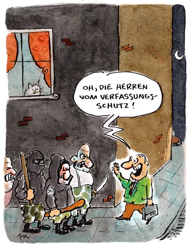 Cartoon: Verfassungsschutz (medium) by ari tagged verbot,npd,reich,dritte,faschismus,plikat,nsu,gewalt,terror,neonazis,rechts,verfassungsschutz,partei