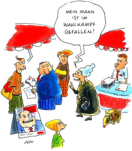 Cartoon: wahlkampf (medium) by ari tagged partei,politik,wahlkampf,wahlstand,wahlen,krieg