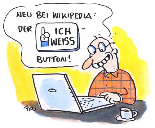 Cartoon: wikipedia (medium) by ari tagged lexikon,internet,website,information,media,button,wikipedia,wissen,plikat,app,intelligenz