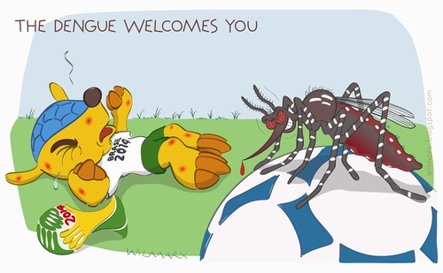 Cartoon: 2014 World Cup DENGUE X FULECO (medium) by Wilmarx tagged football,disease,dengue,brazil,cup,world
