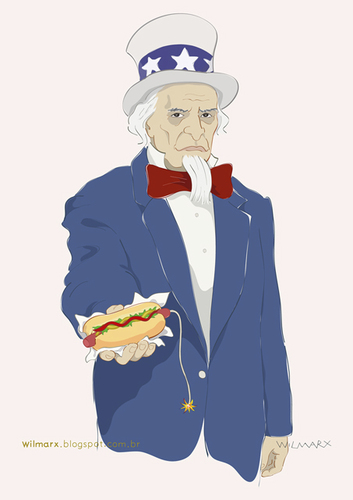 Cartoon: I have a hot dog for you (medium) by Wilmarx tagged uncle,sam,hot,dog,world,hunger,imperialism