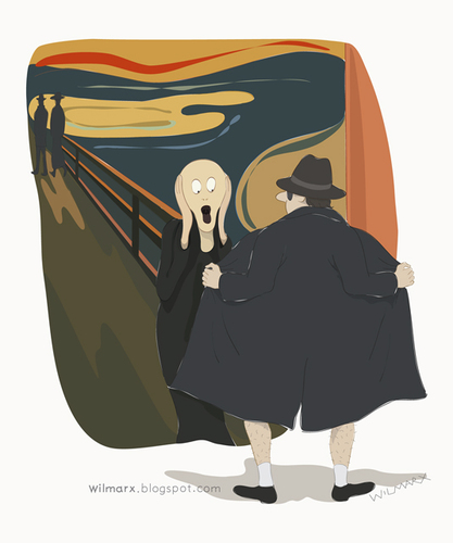 Cartoon: The Origin of The Scream (medium) by Wilmarx tagged famous,painting,scream,exhibitionist,the