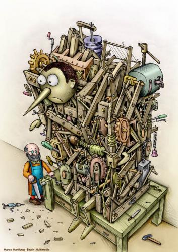 Cartoon: pinocchio (medium) by Marco Marilungo Pictor tagged pinocchio,geppetto,wood,robot,tool,marilungo,italy,story