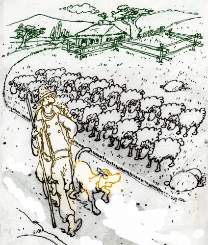 Cartoon: Shepherd (medium) by Miro tagged shepherd,sheep