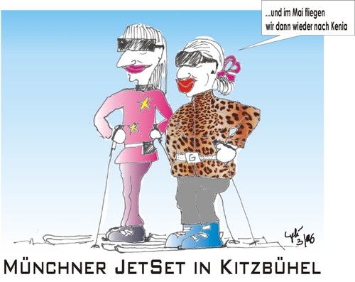Cartoon: Jet Set Kitzbühel (medium) by An Geli Ka tagged promis,jet,set,kitzbühl,chic,girls,ski,skiing