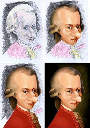 Cartoon: Mozart-drawing process (medium) by Senad tagged wolfgang,amadeus,mozart,senad,nadarevic,bosnia,bosna,karikatura