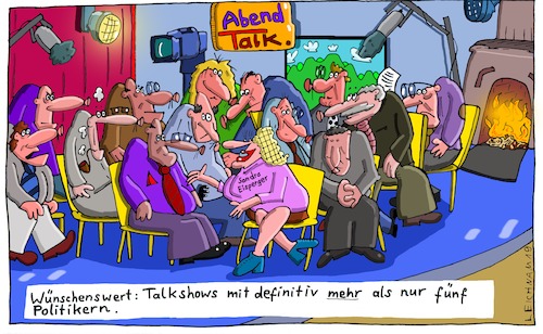Cartoon: Abend-Talk (medium) by Leichnam tagged abendtalk,talkshow,fernsehen,tv,politiker,politik,fünf,reden,gespräch,leichnam,leichnamcartoon,studio,kaminfeuer