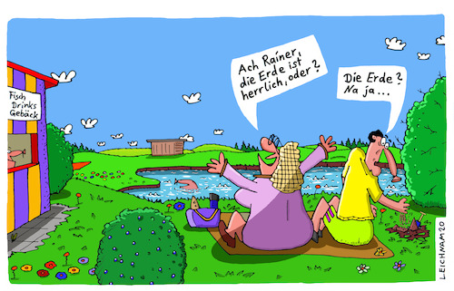 Cartoon: Ach Rainer ... (medium) by Leichnam tagged rainer,ach,leichnam,leichnamcartoon,erde,erdreich,herrlich,entzücken,fisch,drinks,gebäck,see,teich,freizeit,herrlichkeit