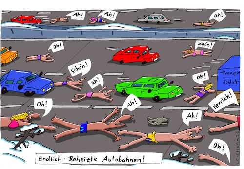Cartoon: Ahh! (medium) by Leichnam tagged ahh,autobahn,hinlegen,heizung,beheizt,leichnam,leichnamcartoon