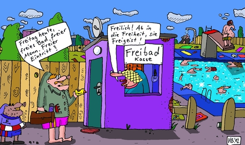 Cartoon: An der Kasse (medium) by Leichnam tagged an,der,kasse,freier,eintritt,freibad,freilich,sommer,sonne,hitze,urlaub,wasser,schwimmen
