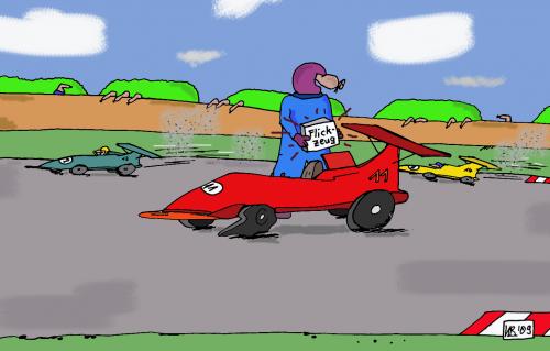 Cartoon: Autorennen (medium) by Leichnam tagged autorennen,panne,reifenpanne,flickzeug,nürburgring,racing,motorsport