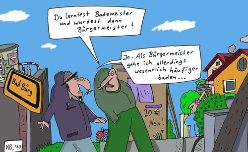 Cartoon: Bad Bürg (medium) by Leichnam tagged bad,bürg,bademeister,bürgermeister,schwatz,frage