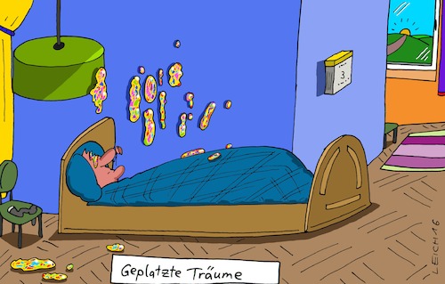 Cartoon: Bettstatt (medium) by Leichnam tagged bettstatt,geplatzte,träume,erwachen,morgensonne,realität