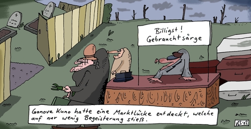 Cartoon: Billigst! (medium) by Leichnam tagged kuno,ganove,ende,verwesung,särge,leichen,totenacker,begeisterung,wenig,marktlücke,kunden,keine,angebot,friedhof,billigst