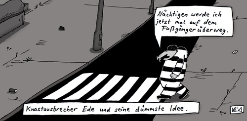 Cartoon: Ede (medium) by Leichnam tagged ede,knastausbrecher,fußgängerüberweg,schlaf,nachtruhe,zebrastreifen,straßenverkehr,dumme,idee