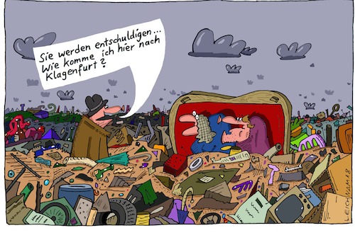 Cartoon: Entschuldigung (medium) by Leichnam tagged entschuldigung,klagenfurt,weg,österreich,wörthersee,wie,müll,schutt,landschaft,leichnam,leichnamcartoon