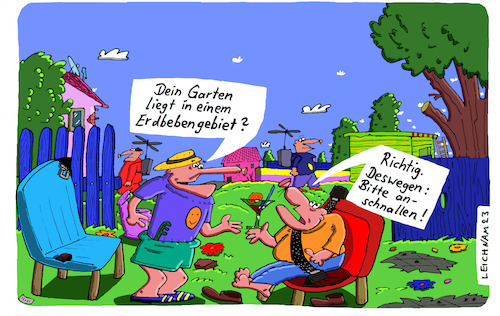 Cartoon: Garten (medium) by Leichnam tagged garten,erdbeben,sicherheit,gurt,anschnallen,leichnamcartoon