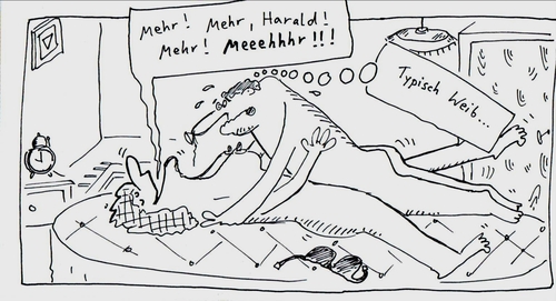Cartoon: Gerammel (medium) by Leichnam tagged gierig,frauen,weib,typisch,bett,im,mehr,harald,gerammel
