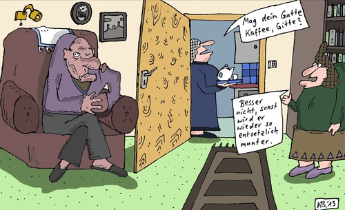 Cartoon: Gitte (medium) by Leichnam tagged gitte,gatte,kaffee,schläfrig,munter,entsetzlich,besuch,rentner