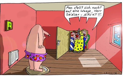 Cartoon: Hinweis (medium) by Leichnam tagged hinweis,nackt,waage,herr,seidler,wiegen,gewicht,damen