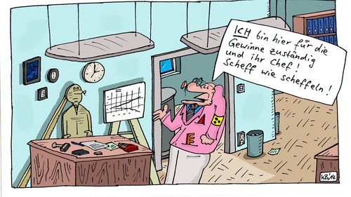 Cartoon: ICH (medium) by Leichnam tagged ich,chef,boss,scheffeln,gewinne,geld,finanzen,firma,unternehmen,untergebener,angestellter,reich,arm,blind