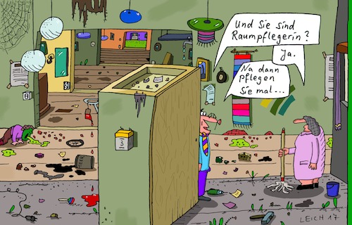 Cartoon: Ja (medium) by Leichnam tagged ja,raumpflegerin,putzfrau,schmutz,reinigung,zimmer