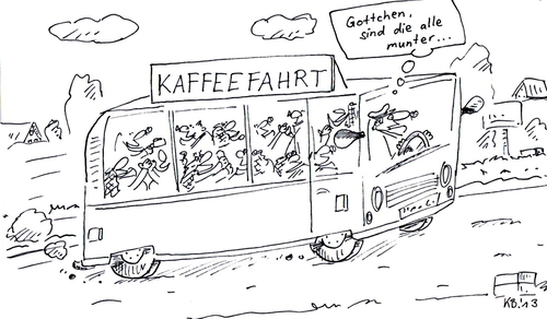 Cartoon: Kaffeefahrt (medium) by Leichnam tagged kaffeefahrt,bus,fahrer,munter,getränk,koffein