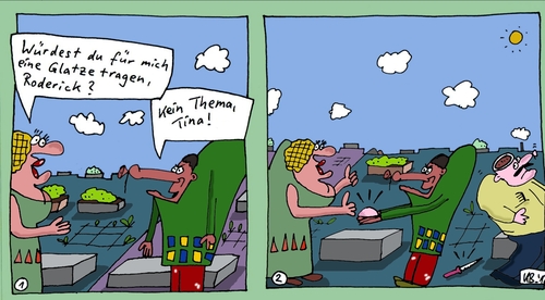 Cartoon: Kein Thema (medium) by Leichnam tagged kein,thema,roderick,tina,glatze,träger,schnitt,messer