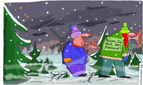 Cartoon: Küssen Sie mich! (medium) by Leichnam tagged küssen,sie,mich,leichnam,leichnamcartoon,guschen,herr,zielmund,wald,winter,winterwald,begierde