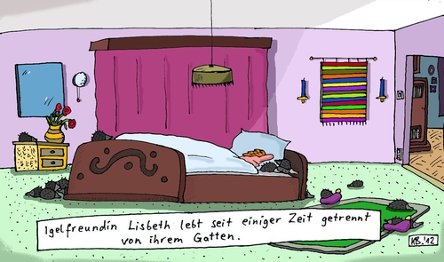 Cartoon: Lisbeth (medium) by Leichnam tagged lisbetz,igel,tierfreund,getrennt,ehegatte,schlafzimmer,bett,stachelig