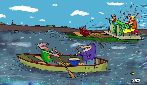 Cartoon: Lotta (medium) by Leichnam tagged lotta,leichnam,regatta,rudern,strom,wasser,fluss,wettrennen,bootsrennen,schlagzeug,drums,kommando