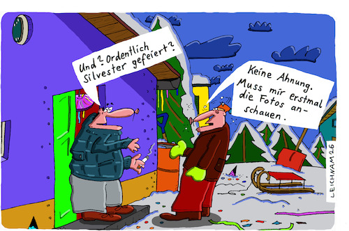Cartoon: Lücke (medium) by Leichnam tagged silvester,erinnerung,lücke,erinnerungslücke,fotos,neujahr,frage,leichnamcartoon
