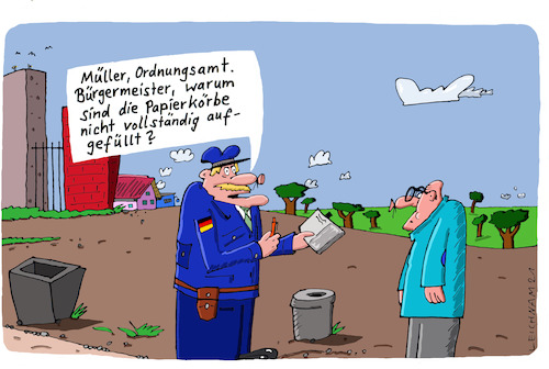 Cartoon: Müller (medium) by Leichnam tagged müller,ordnungsamt,papierkörbe,leichnam,leichnamcartoon,aufgefüllt,bürgermeister,betröppelt,dienst,beamter,deutschland,dienstbeflissen,übertrieben