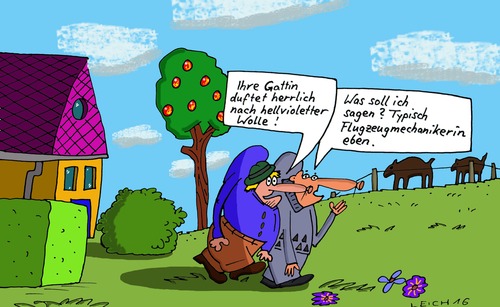 Cartoon: nach (medium) by Leichnam tagged nach,gattin,hellviolett,duft,typisch,flugzeugmechanikerin