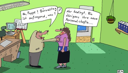 Cartoon: Puppe (medium) by Leichnam tagged puppe,büro,alltag,busen,grapschen,chefin,personal,firma,langeweile
