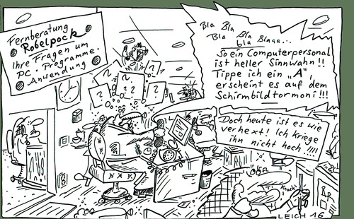 Cartoon: Robelpock (medium) by Leichnam tagged hotline,telefonberatung,anwendungen,programme,pc,robelpock
