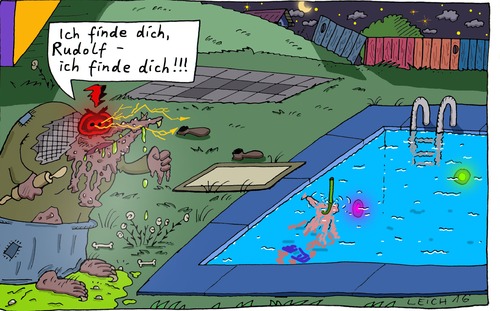 Cartoon: Rudolf 7 (medium) by Leichnam tagged nudelholz,hasserfüllt,bösartig,ehe,schwimmbad,freibad,versteck,flucht,fliehen,rudolfschabracke