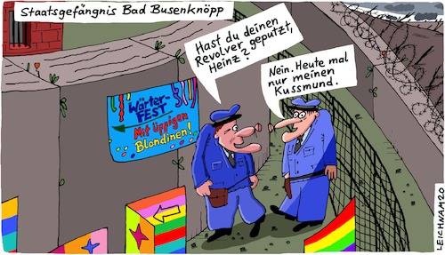 Cartoon: SBB 32 (medium) by Leichnam tagged sbb,staatsgefängnis,busenknöpp,wärterfest,blondinen,revolver,kussmund,putzen,reinigen,knast,leichnam,leichnamcartoon